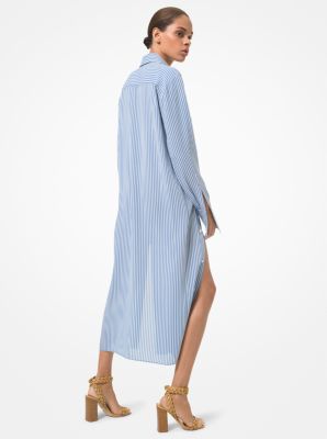 Striped Silk Georgette Slashed Shirtdress