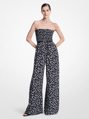 Smocked Floral Silk Georgette Jumpsuit image number 0