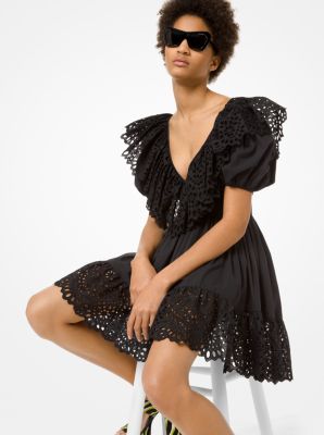 Cotton-Poplin Puff-Sleeve Ruffle Dress | Michael Kors Canada [CA]