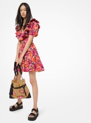 Sunflower Poplin Puff-Sleeve Ruffle Dress | Michael Kors Canada [CA]