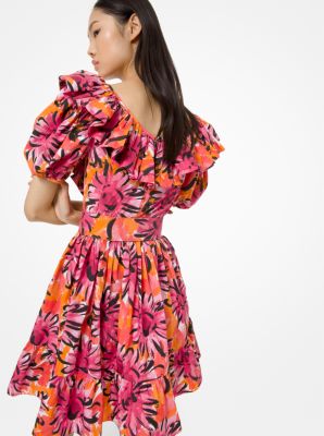 Sunflower Poplin Puff-Sleeve Ruffle Dress | Michael Kors Canada [CA]