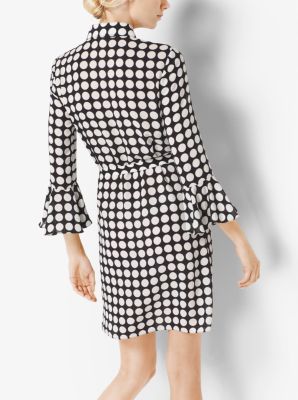 Graphic Dot Bell-Sleeve Silk Dress