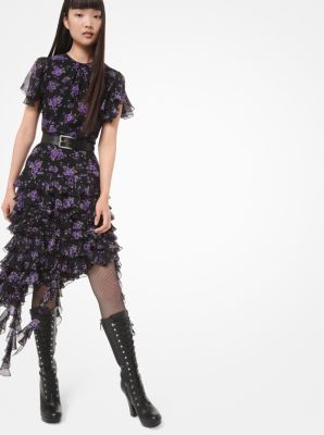 Floral Silk Georgette Ruffle Dress Michael Kors Canada