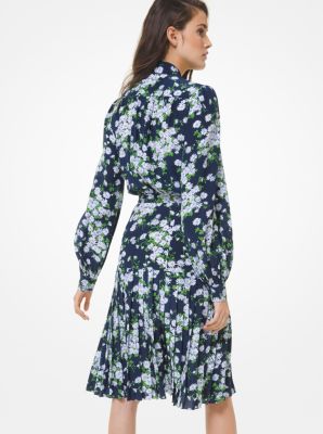 Daisy Silk Crepe De Chine Pleated Shirtdress in AZUL MEDIANOCHE | Michael Kors