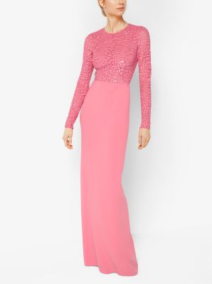Embroidered Stretch Wool-Crepe Gown 