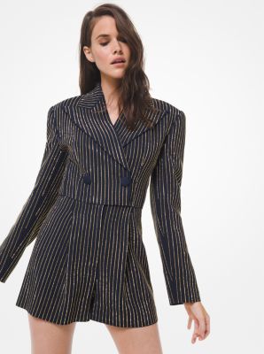 Combinaison veste en double cr&ecirc;pe sabl&eacute; &agrave; rayures fines &agrave; cristaux in MINUIT | Michael Kors