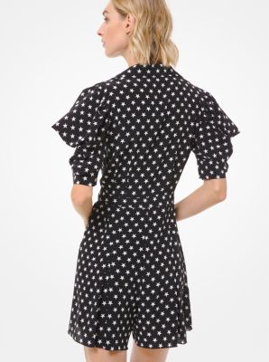 Star Silk Crepe De Chine Puff-Shoulder Romper