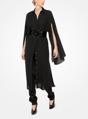 Silk-Georgette Slit-Sleeve Shirtdress