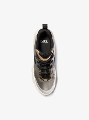 Sneaker Atlas aus Metallic-Leder und Stretch-Strick in Blockfarben image number 3