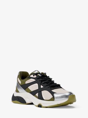Michael Kors Leo Mixed-media Trainer In Black