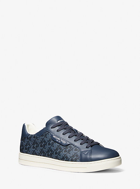 MK Keating Empire Signature Logo and Leather Trainers - Navy - Michael Kors