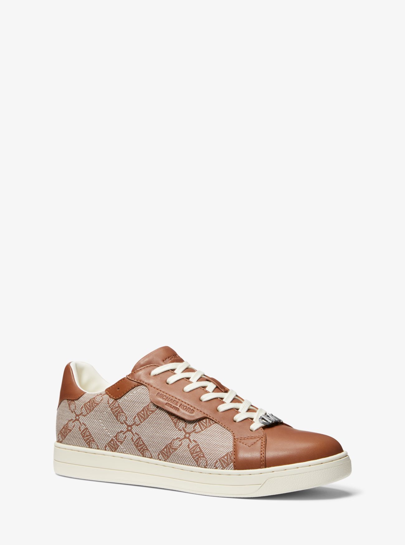 MK Keating Empire Logo Jacquard And Leather Trainers - Brown - Michael Kors