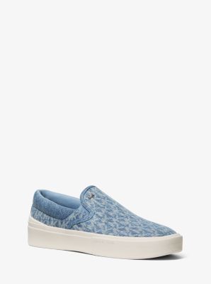 Michael Kors Slip-On-Sneaker Eddie Aus Denim Mit Signature-Logomuster - Weiss