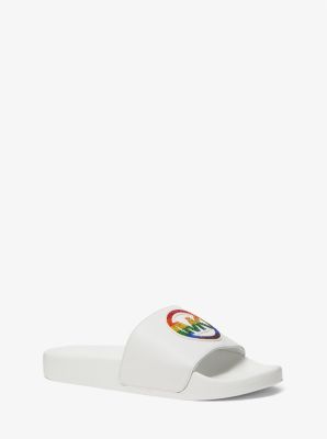 PRIDE Jake Rainbow Embellished Logo Leather Slide Sandal | Michael Kors