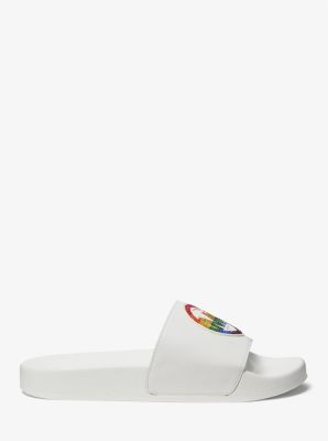 PRIDE Jake Rainbow Embellished Logo Leather Slide Sandal Michael