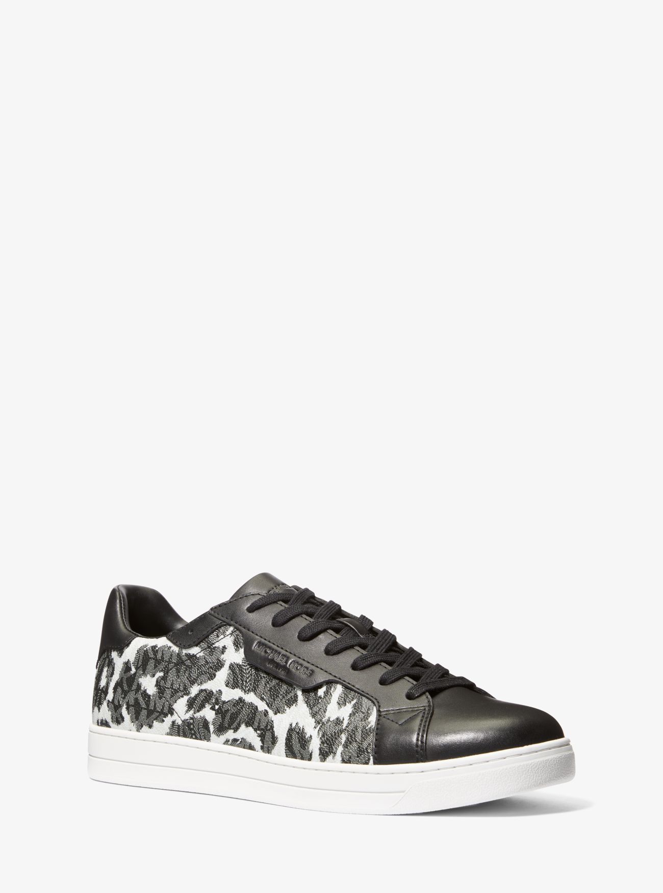 MK Keating Leopard Logo and Leather Trainers - Grey - Michael Kors