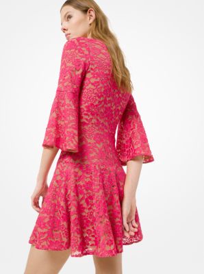 Pink lace best sale bell sleeve dress