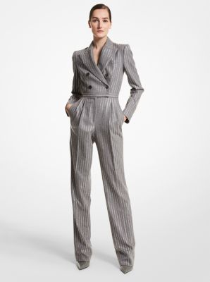 Crystal Pinstripe Flannel Jumpsuit | Michael Kors