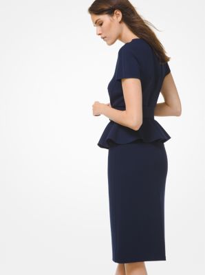 Stretch Boucl&eacute; Belted Peplum Dress