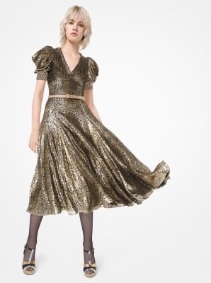 Leopard Metallic Fil Coup&eacute; Dance Dress