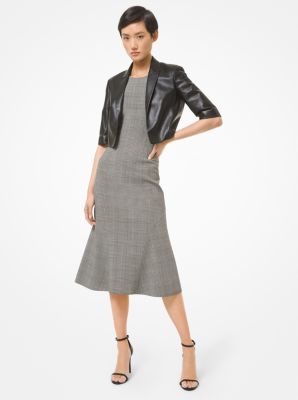Glen Plaid Stretch Wool Sheath Dress in BLACK/ECRU | Michael Kors