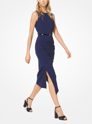 Stretch Pebble-Crepe Draped Sheath Dress