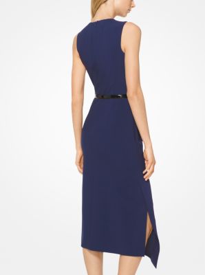 Stretch Pebble-Crepe Draped Sheath Dress