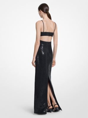 Hand-Embroidered Sequin Double Crepe Sablé Cutout Gown