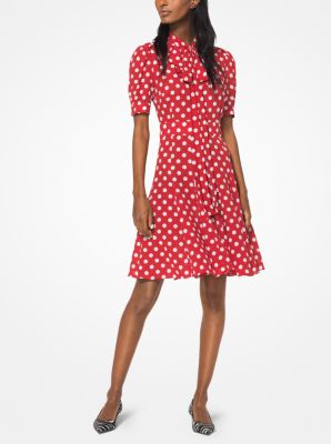 Coin Dot Silk-Georgette Tie-Neck Dress | Michael Kors