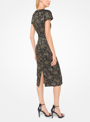 Metallic Floral Jacquard Sheath Dress