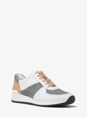 Allie Studded Canvas and Glitter Chain-Mesh Trainer | Michael Kors