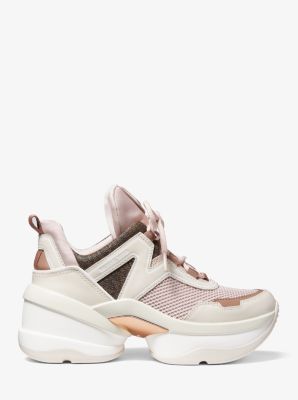 Michael kors olympia canvas and sales leather trainer