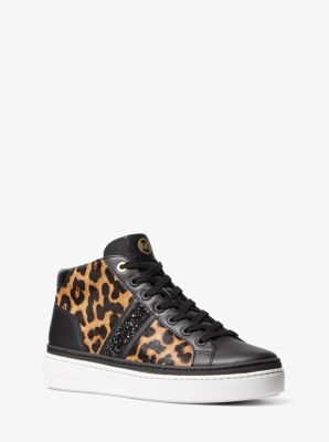 Chapman Embellished Leopard Print Calf Hair and Leather High Top Sneaker Michael Kors