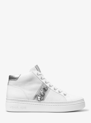 Chapman Embellished Leather and Canvas High-Top Sneaker in OPTIC WHITE | Michael Kors