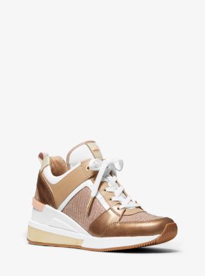 Georgie Metallic Leather and Glitter Chain-Mesh Trainer
