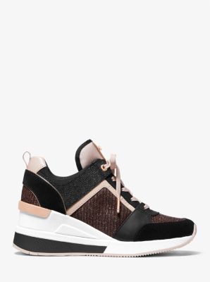Georgie Leather and Glitter Chain-Mesh Trainer image number 1