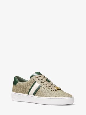 irving logo and metallic leather stripe sneaker