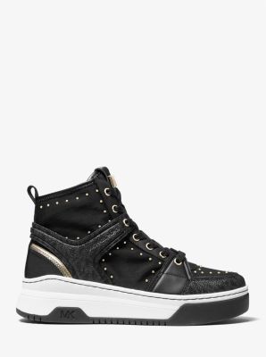 Lexi Embellished Nylon and Logo High-Top Sneaker in BLACK | Michael Kors