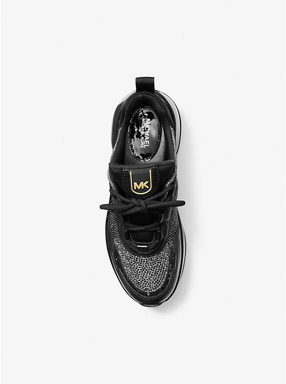 Olympia Extreme Embellished Leather and Glitter Chain-Mesh Trainer