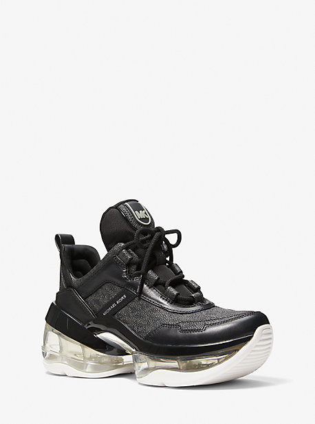 MK Olympia Extreme Logo and Leather Trainer - Black - Michael Kors