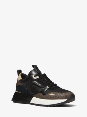 Michael kors tennis shoes black best sale and gold