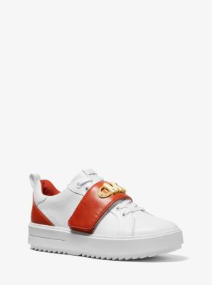 Emmett Two-Tone Logo Embellished Leather Sneaker in DEEP ORANGE | Michael Kors