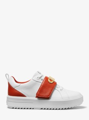 Emmett Two-Tone Logo Embellished Leather Sneaker in DEEP ORANGE | Michael Kors