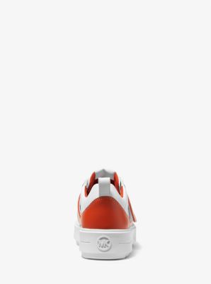 Emmett Two-Tone Logo Embellished Leather Sneaker in DEEP ORANGE | Michael Kors