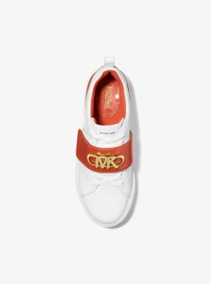 Emmett Two-Tone Logo Embellished Leather Sneaker in DEEP ORANGE | Michael Kors