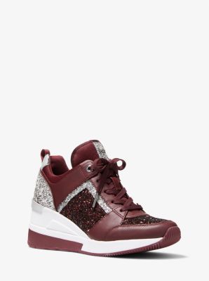 georgie leather and leopard glitter mesh trainer