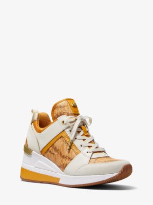 Georgie Animal Print Logo and Leather Trainer in MARIGOLD - Sale ...