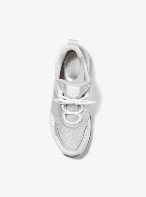 Olympia Embellished Mixed-Media Trainer in SILVER | Michael Kors