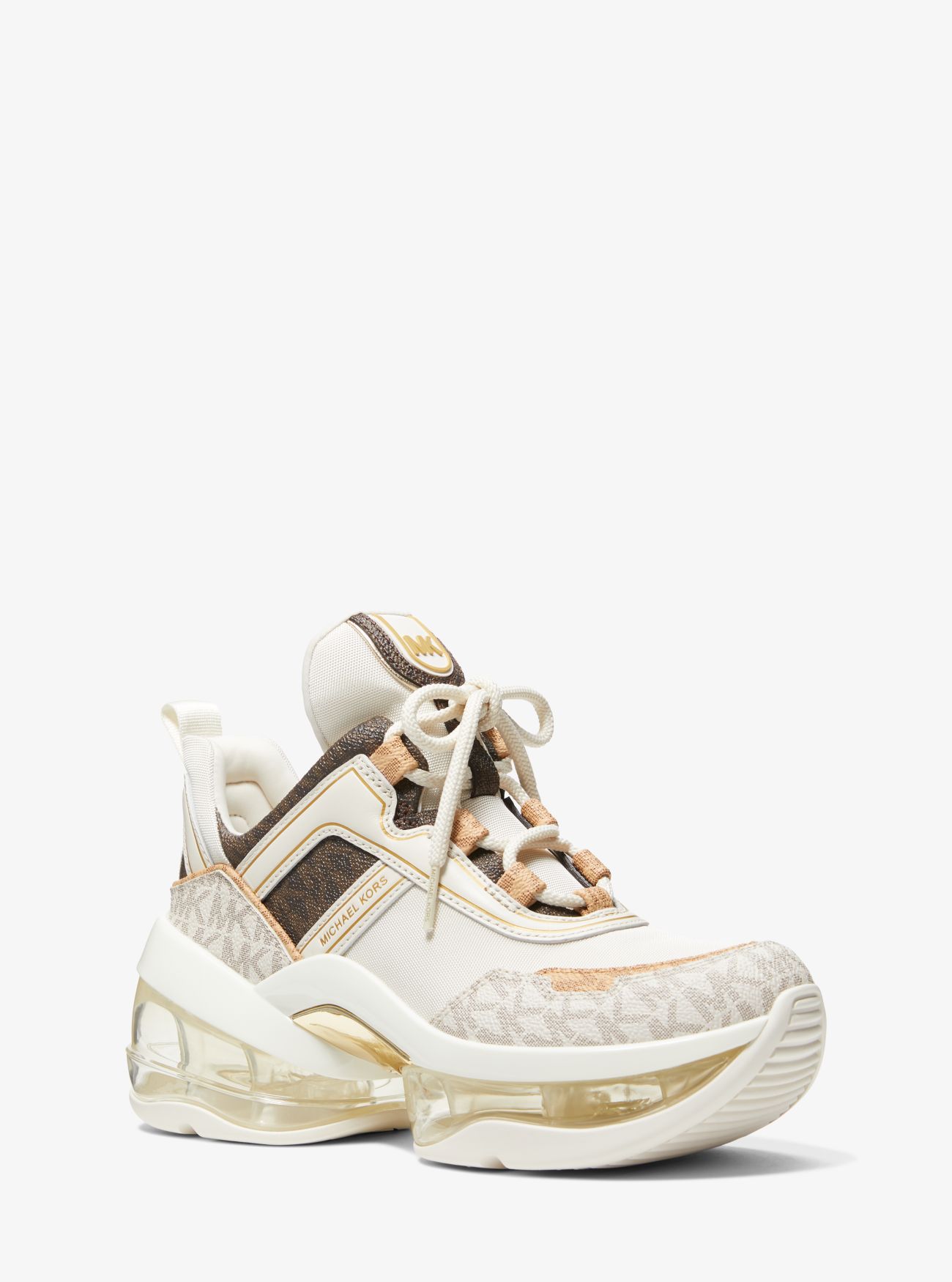 MK Olympia Extreme Two-Tone Logo and Canvas Trainer - Natural - Michael Kors