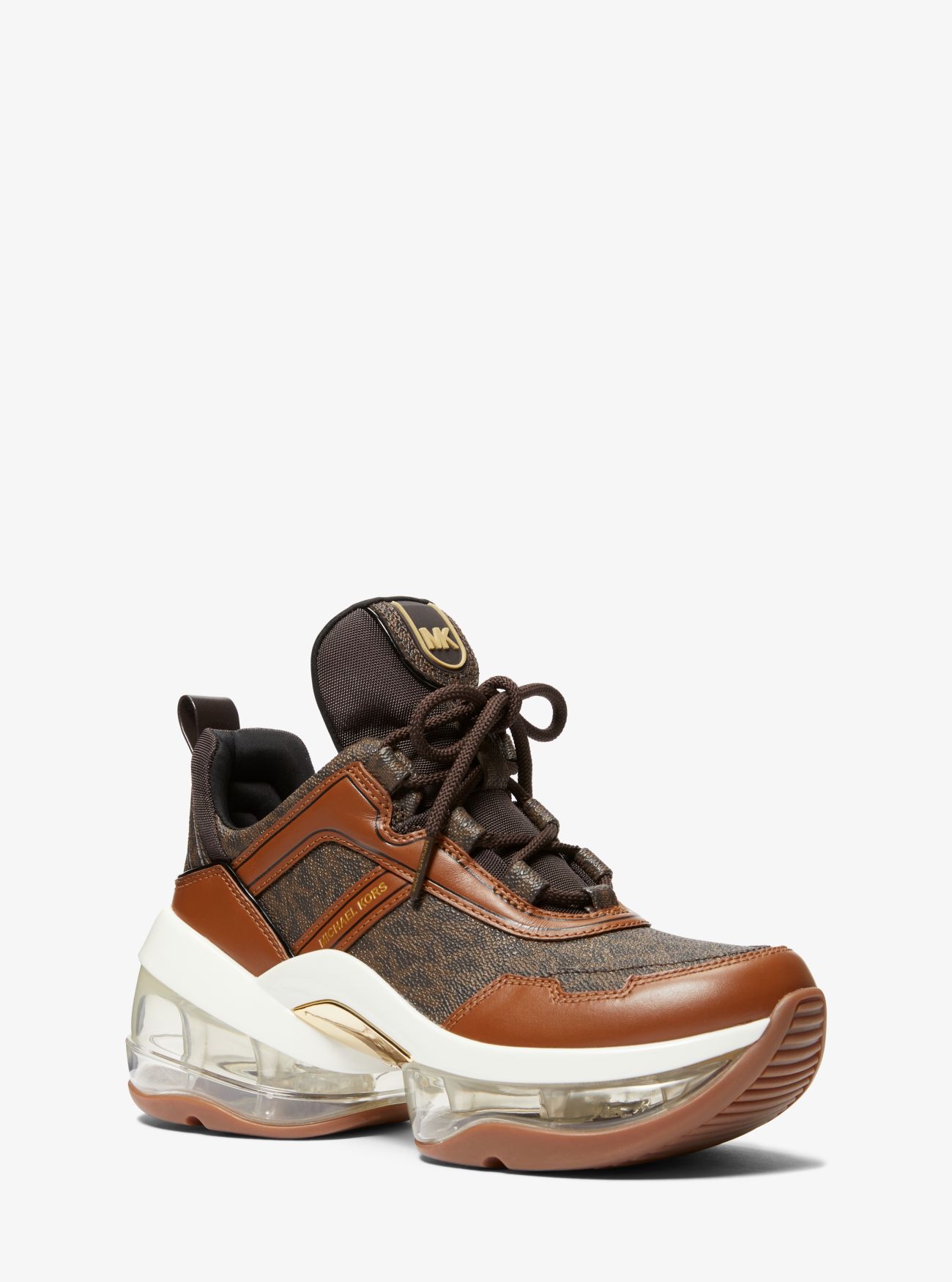 MK Olympia Extreme Logo and Leather Trainer - Brown - Michael Kors